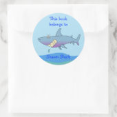 Schattigee Shark Custom Bookplate Sjabloon voor ki Ronde Sticker (Tas)