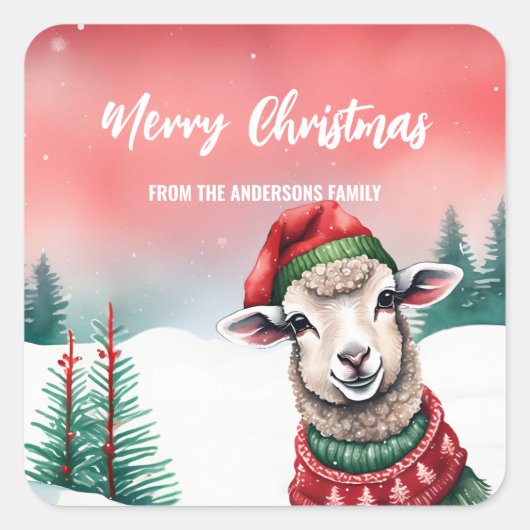Schattigee Sheep Lama Kerstfeest kind Vierkante Sticker (Voorkant)