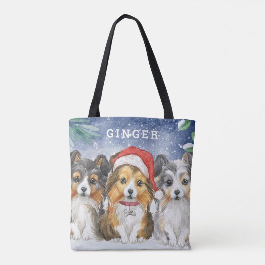 Schattigee Shelties in de sneeuw | Gepersonaliseer Draagtas (Achterkant)