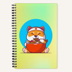 Schattigee Shiba Inu Eten Ramen Noodle Cartoon-230 Notitieboek