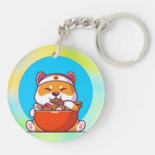 Schattigee Shiba Inu Eten Ramen Noodle Cartoon-230 Sleutelhanger