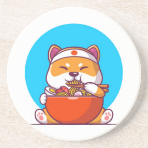 Schattigee Shiba Inu Eten Ramen Noodle Cartoon-230 Zandsteen Onderzetter