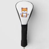 Schattigee shiba inu hond doen yoga meditatie cart golfheadcover (Voorkant)