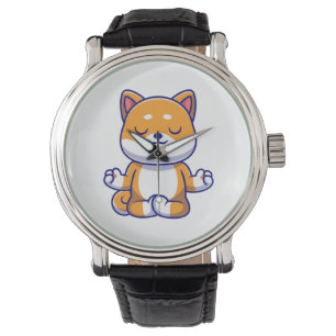 Schattigee shiba inu hond doen yoga meditatie cart horloge