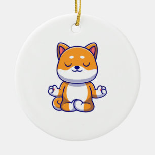 Schattigee shiba inu hond doen yoga meditatie cart keramisch ornament
