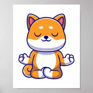 Schattigee shiba inu hond doen yoga meditatie cart poster