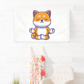 Schattigee shiba inu hond doen yoga meditatie cart spandoek (Insitu)