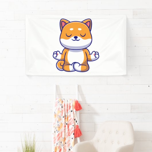 Schattigee shiba inu hond doen yoga meditatie cart spandoek (Insitu)