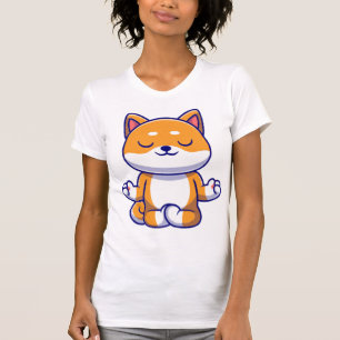 Schattigee shiba inu hond doen yoga meditatie cart t-shirt