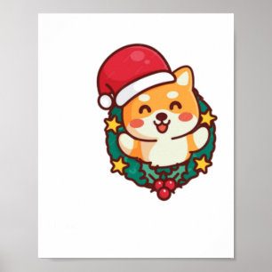 Schattigee Shiba Inu Lachend met Xmas Pet Actief Poster