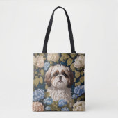 Schattigee Shih Tzu Puppy Blauwe hortensia bloemen Draagtas (Voorkant)