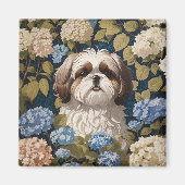 Schattigee Shih Tzu Puppy Blauwe hortensia bloemen Magneet (Voorkant)