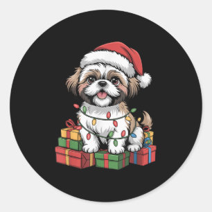 Schattigee Shih Tzu Santa Hat Kerst Xmas Hondenlie Ronde Sticker