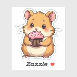 Schattigee Shy Hamster Met Een Cupcake Fun Kawaii Sticker