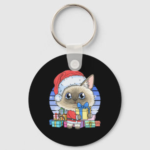 Schattigee Siamese Cat Santa Claus Christmas Kitte Sleutelhanger