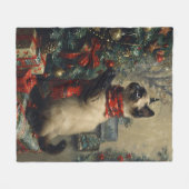 Schattigee Siamese kat kerst Vintage Fleece Deken (Voorkant (Horizontaal))