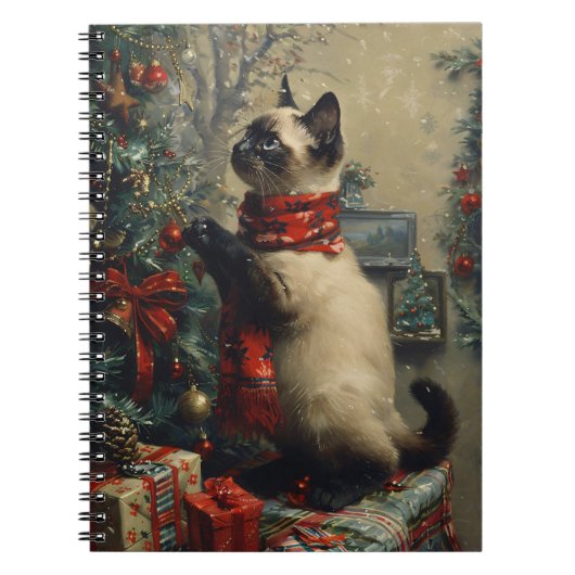 Schattigee Siamese kat kerst Vintage Notitieboek (Voorkant)