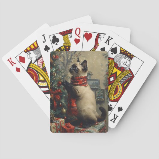 Schattigee Siamese kat kerst Vintage Pokerkaarten (Achterkant)