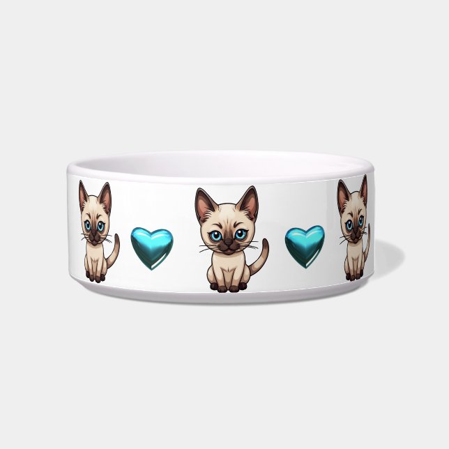 Schattigee Siamese katten en harten personaliseren Voerbakje (Rechts)