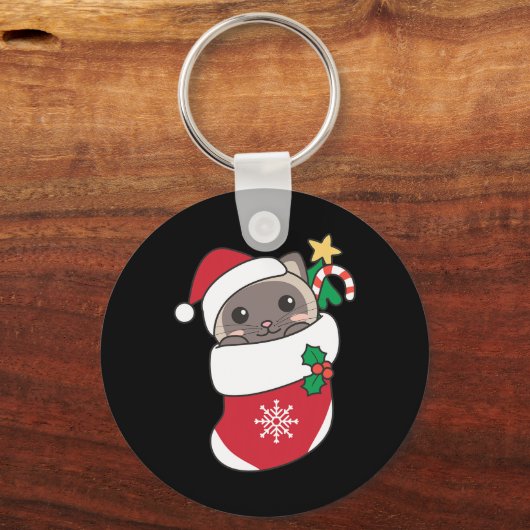 Schattigee Siamese katten in kerstkousen voor Chri Sleutelhanger (Voorkant)