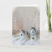 Schattigee Siberische Huskies kerst Kaart (Voorkant)