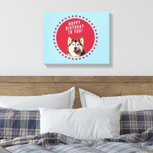 Schattigee Siberische Husky Happy Birthday blauw r Canvas Afdruk (Insitu (Slaapkamer))