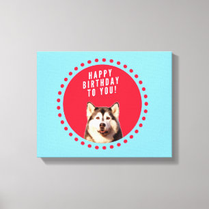 Schattigee Siberische Husky Happy Birthday blauw r Canvas Afdruk