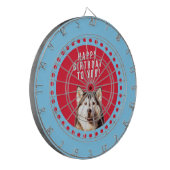 Schattigee Siberische Husky Happy Birthday blauw r Dartbord (Voorkant Links)