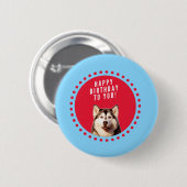 Schattigee Siberische Husky Happy Birthday blauw r Ronde Button 5,7 Cm (Voorkant /achterkant)