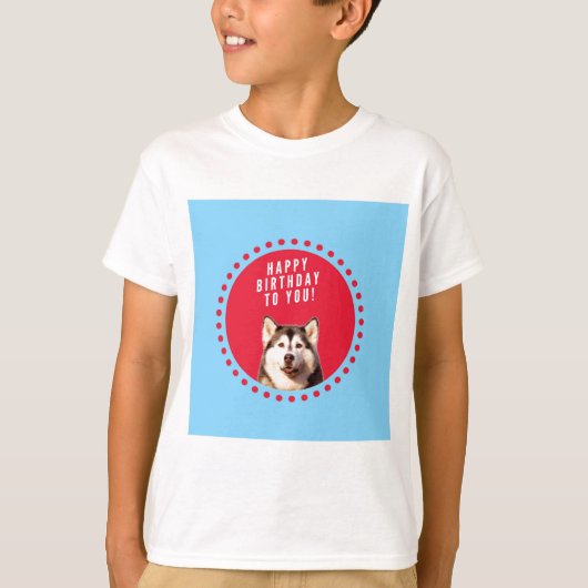 Schattigee Siberische Husky Happy Birthday blauw r T-shirt (Voorkant)