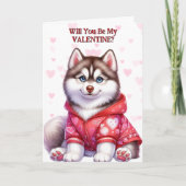 Schattigee Siberische Husky Puppy in Trui Valentij Feestdagen Kaart (Voorkant)