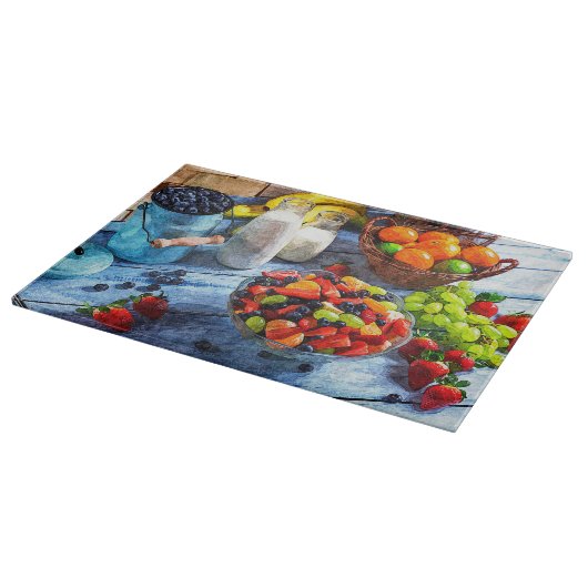 Schattigee Sinaasappels Druiven Aardbeien Bloemen Snijplank (Hoek)