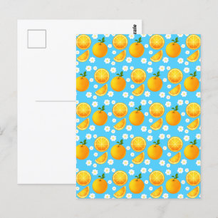 Schattigee sinaasappels en witte bloemen briefkaart