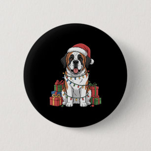 Schattigee Sint Bernard Santa Hat Christmas Honden Ronde Button 5,7 Cm