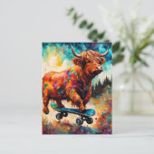 Schattigee Skateboarding Highland Koe Briefkaart (Staand voorkant)