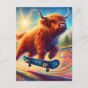 Schattigee Skateboarding Highland Koe Briefkaart