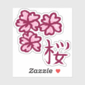 Schattigee Sketchy Sakura Bloem met Kanji Sticker (Vel)