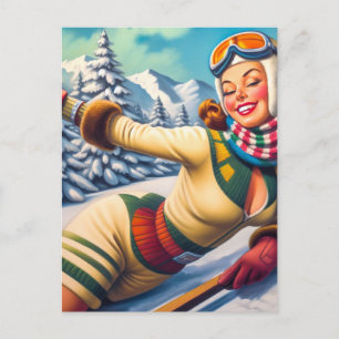 Schattigee  Ski Pin-Up Briefkaart