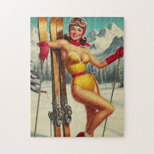 Schattigee Ski Pin Up Legpuzzel (Verticaal)