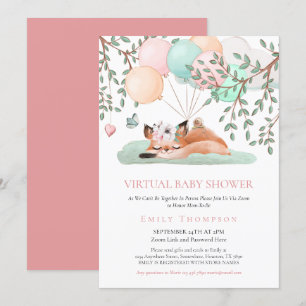 Schattigee slaapvosseballon roze virtueel Baby sho Kaart