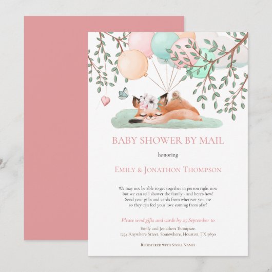 Schattigee slaapvossenballonnen Baby shower per po Kaart (Voorkant / Achterkant)