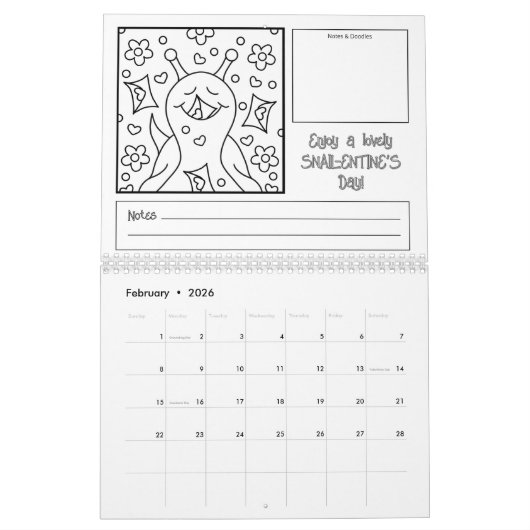 Schattigee slak 2026 Medium Kleuren Kalender (Feb 2026)