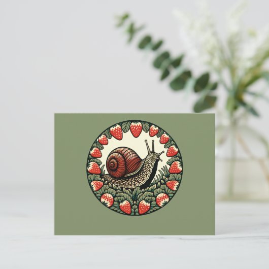 Schattigee slak Aardbei Fruit Slakken Art Slak Mai Feestdagenkaart (Staand voorkant)