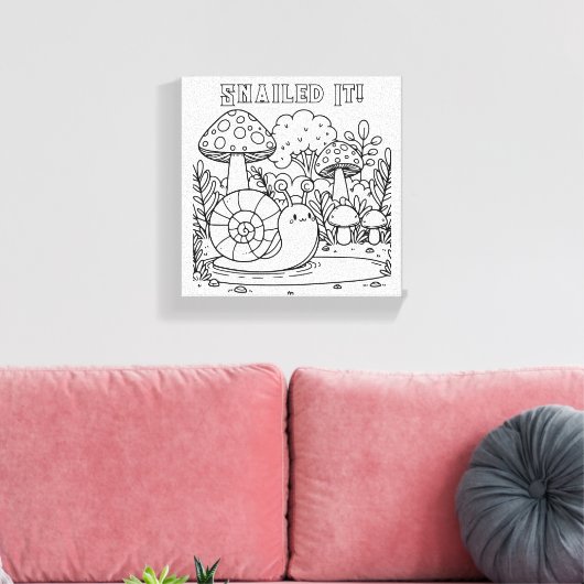 Schattigee slak en paddenstoelen | Kleur mij | Sna Canvas Afdruk (Insitu (Woonkamer))