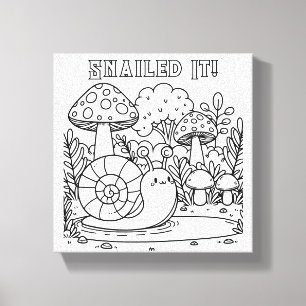 Schattigee slak en paddenstoelen Kleur mij Sna Canvas Afdruk