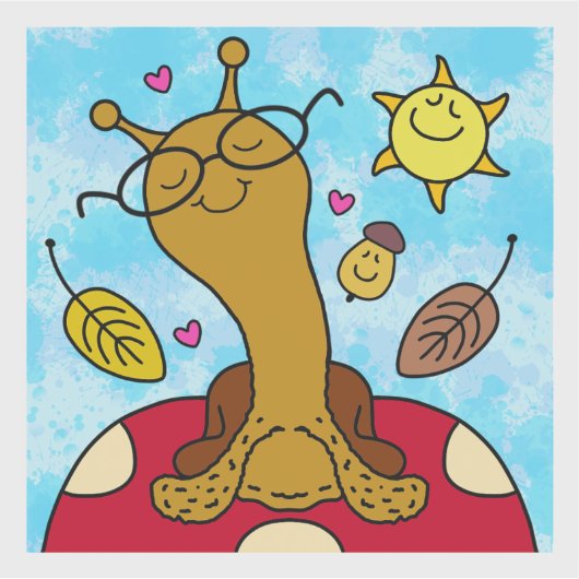 Schattigee slak met bril op champignon Herfst viny Sticker (Voorkant)