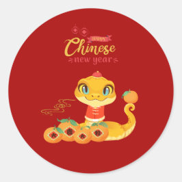 Schattigee Slang met Lucky Golden Oranje Lunar Nie Ronde Sticker