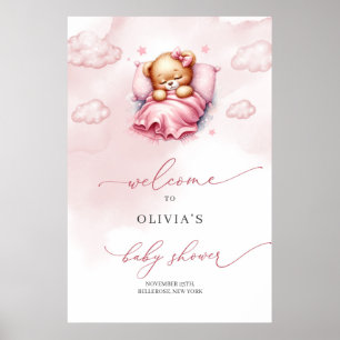 Schattigee slapende teddybeer over de wolk welkom poster