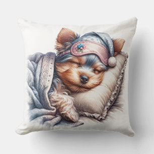 Schattigee slapende Yorkshire Terriër hond Kussen