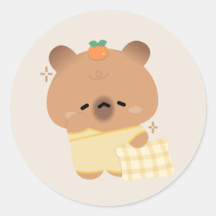 Schattigee slaperige capibara ronde sticker